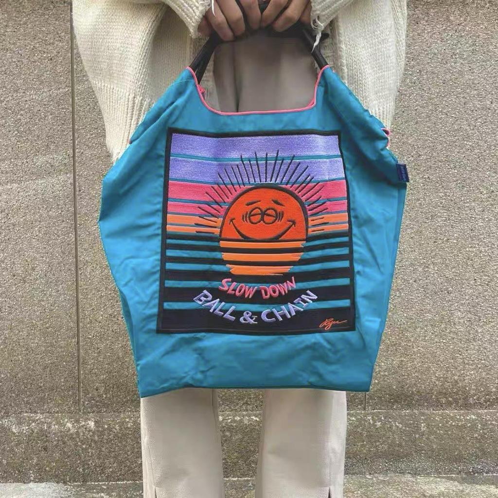 Trendige blaue bestickte Bucket Bag - Vielseitige Handtasche aus Oxford-Gewebe mit großem Fassungsvermögen