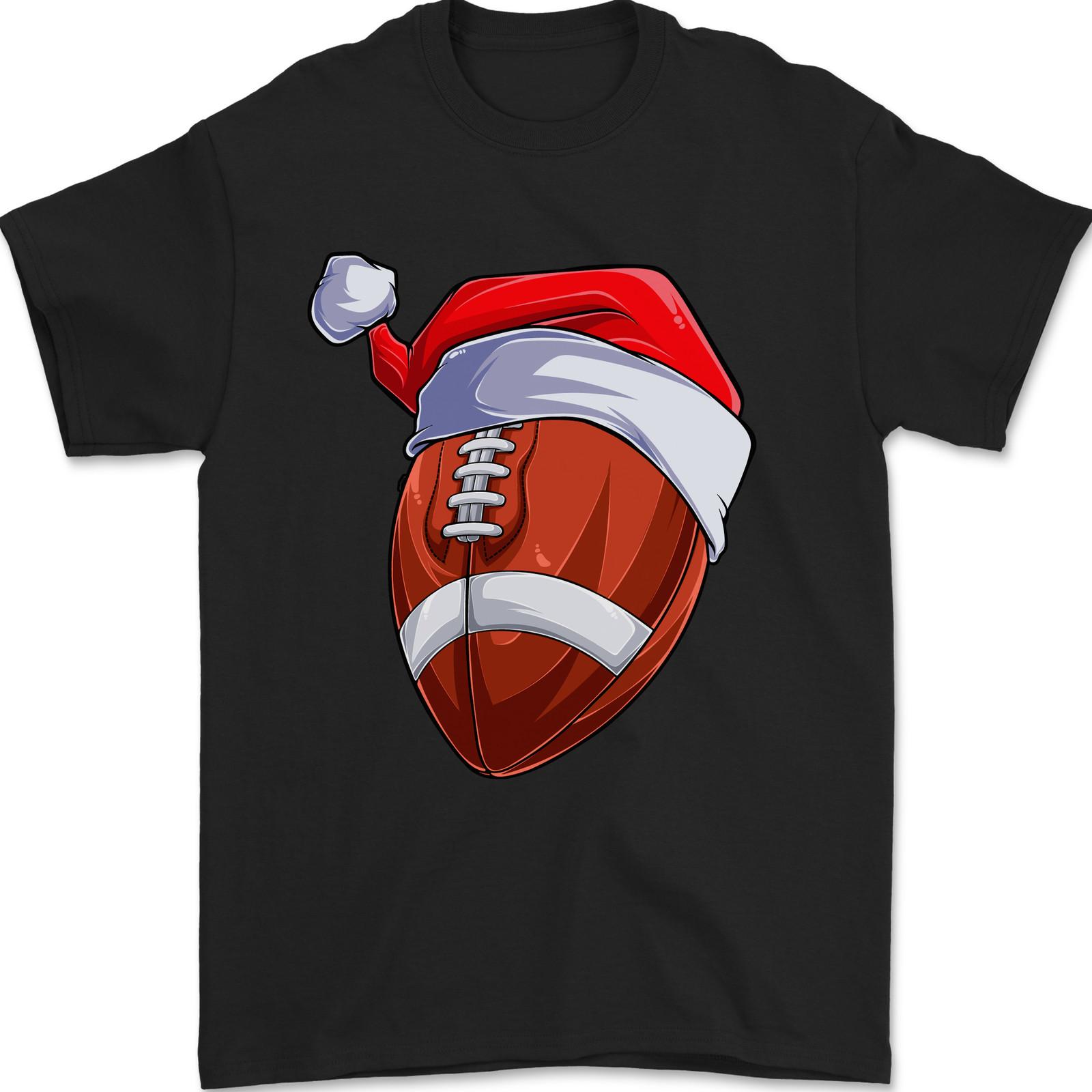 Christmas American Football Santa Hat Xmas Mens T-Shirt Cotton Unisex T-Shirt S