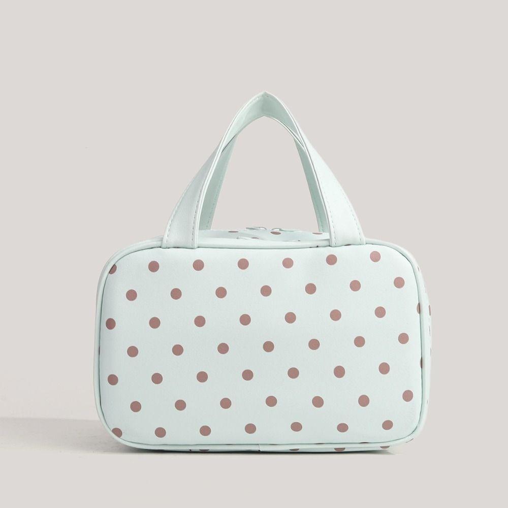 Polka Dot Handheld Makeup Bag Multifunctional Toiletry Bag Simple Toiletry Organizer Bag Travel Mint Green