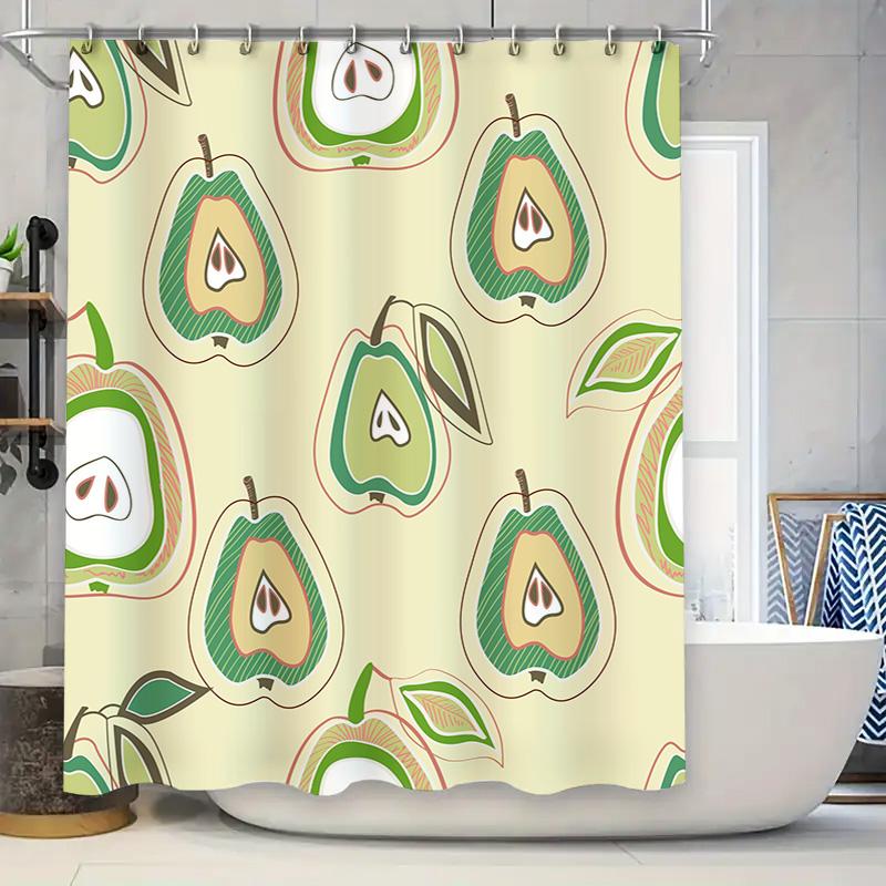 Fruit Pattern Shower Curtain SetModern Bath Decor with Pear Design Green Cream Colors (60 X 72) [Product CodeQ1458]