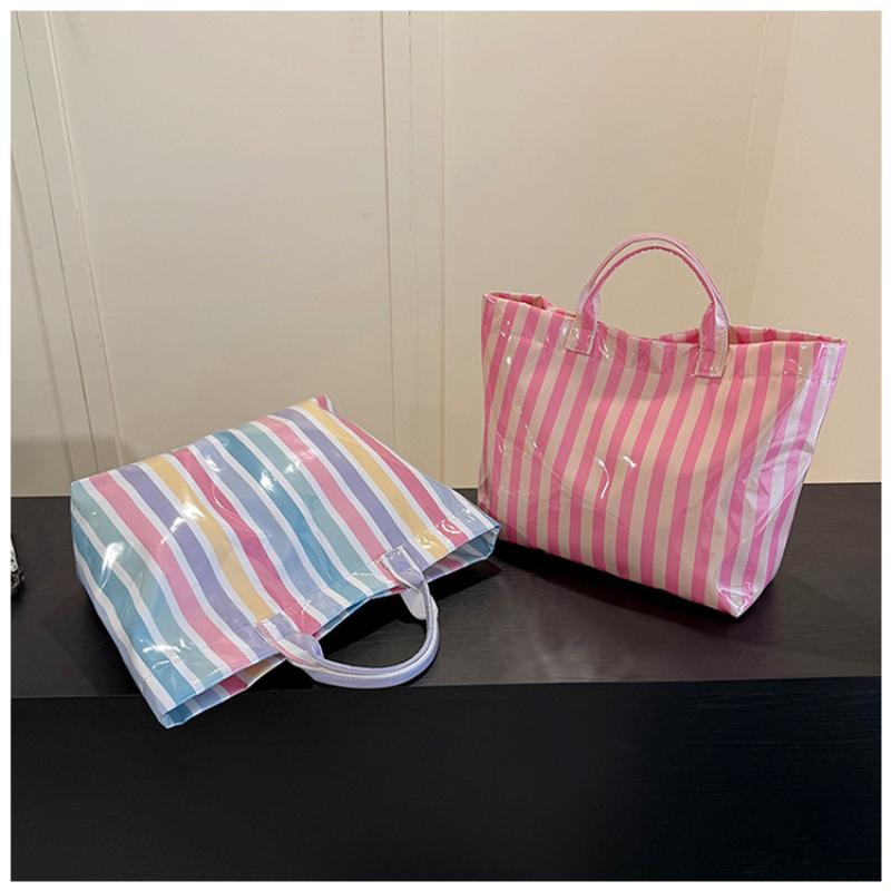 Efficient Striped Tote Bag Large Capacity Shoulder Handbag for Travel Needs