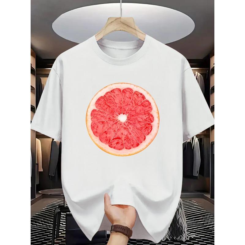 

Men s Fruit-Themed Graphic Tee - Colorful Grapefruit Slice Illustration Print, Short-Sleeve Casual Fashion T-Shirt S белый