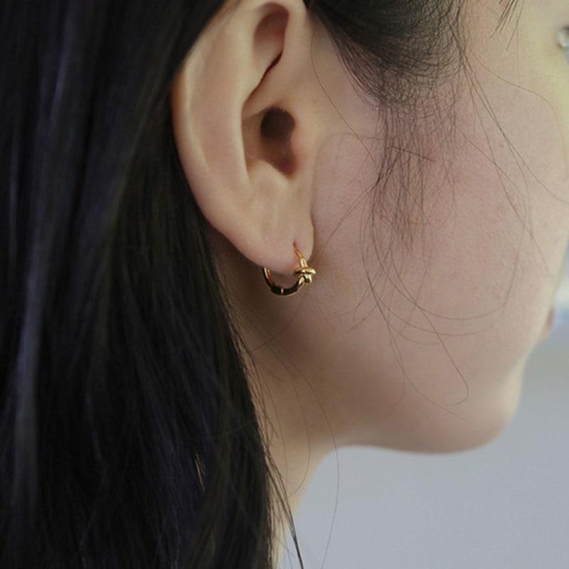 Modernlike 14k Gold-filled Silver Knot Ring One-touch Earrings