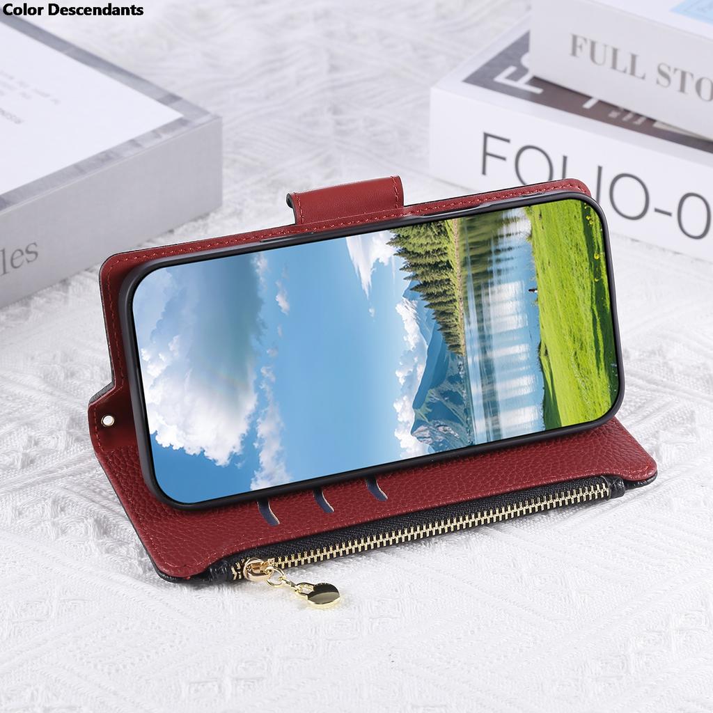 Wrist Strap Zipper Case For Vivo Y22S Y22 Y21 Y20 Y19S Y18 Y17 Y16 Y15 Y12 Y11 Y10 Y04 Y03 Flip Stand Multi 3 Cards Leather Cove