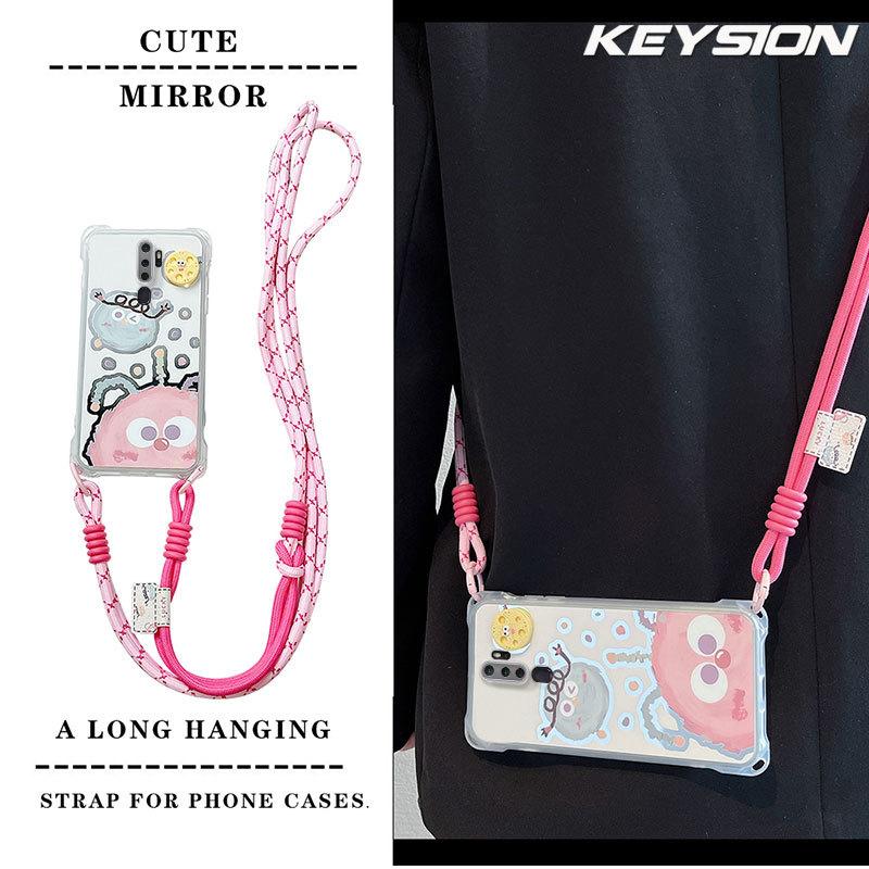 

KEYSION Crossbody Strap Phone Case for OPPO A5 2020 Cute Cartoon Long Lanyard Mirror Shockproof Cover for OPPO A9 2020 for OPPO A9 2020