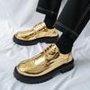 New Gold White Black Patent Leather Thick-sole Brogue Oxford Shoes For Men Dress Evening Wedding Footwear  Zapatos Hombre Vestir
