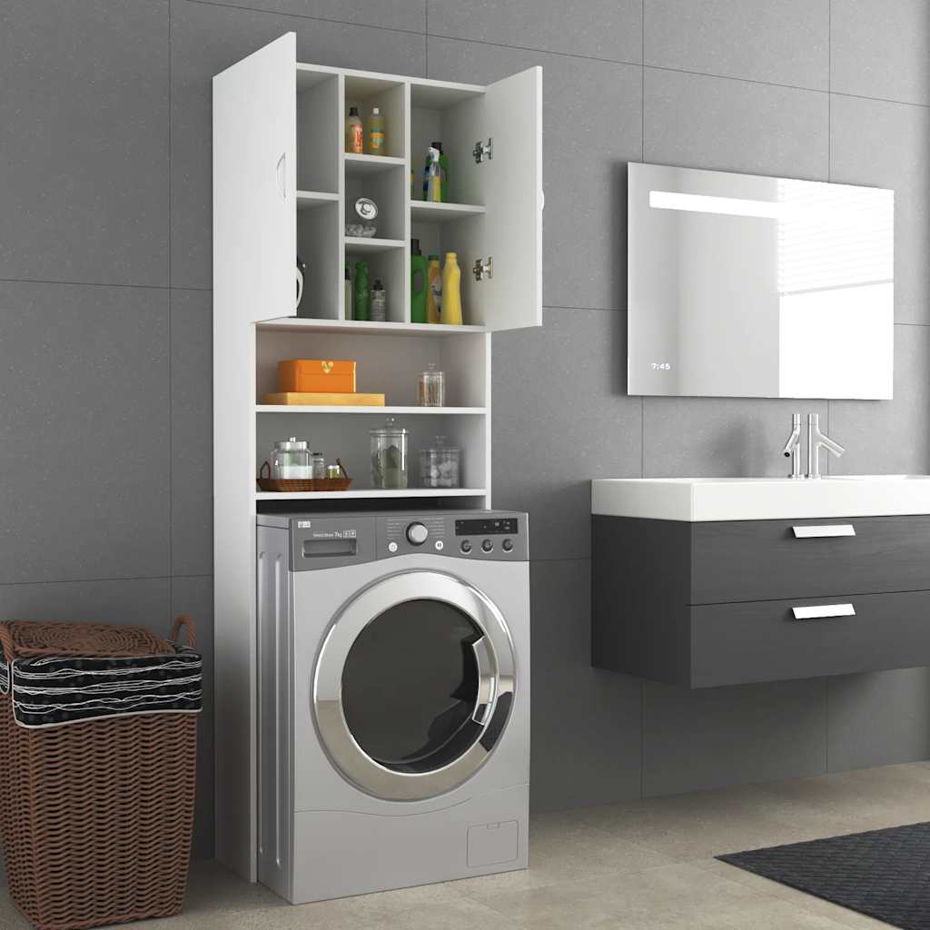 Washing Machine Cabinet White 64 x 25.5 x 190 cm