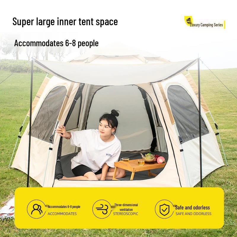 Instant Set-Up Hexagonal Tent: Multi-Person, Mosquito-Proof, Sun-Protected, Folding for Camping & Picnics.