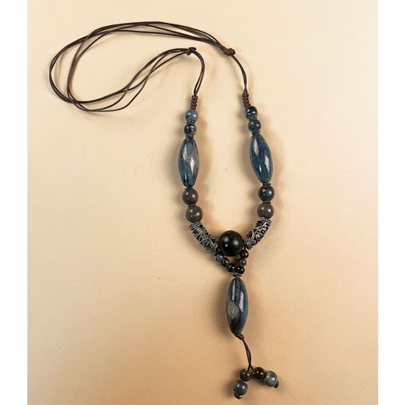 New Forest handmade ceramic necklace, women's retro versatile sweater chain simple long accessories pendant
