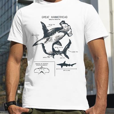 Hammerhai-Anatomie-Hai-Liebhaber-T-Shirt Sommer Herren Street Boy Lose Übergroße Casual Fashion Tees