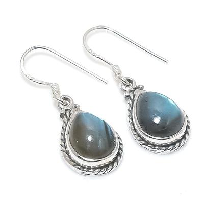 Natural Labradorite Gemstone 925 Solid Sterling Silver Gift Earring 1.25" I0Y22