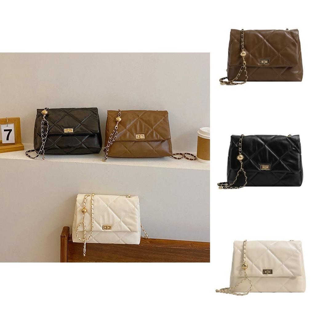 Chic Pu Leather Quilted Chain Shoulder Bag Fashionable Vintage Style For Women