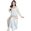 Ice silk nightdress women's long-sleeved pajamas with chest pads Spring and Autumn new pure desire wind knee long dress simulation silk loungewear