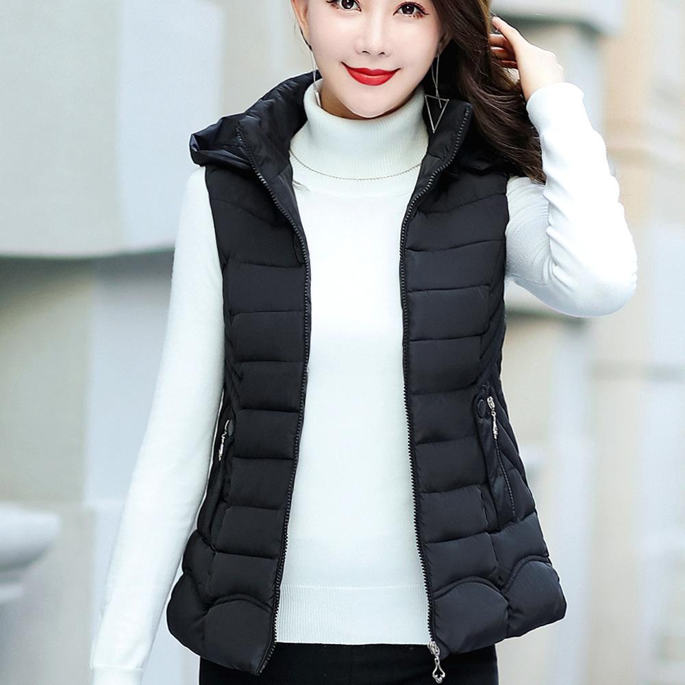 

Женский короткий хлопковый жилет без рукавов с капюшоном, свободный жилет-пальто на осень и зиму XXXXL чёрный