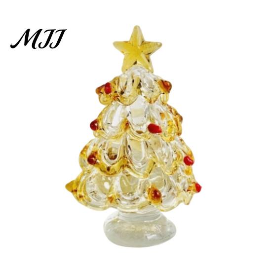 Handmade Art Piece Glazed Glass Christmas Tree Figurine, Handcrafted Ornament Gift for Friends Holiday Display, Colorful Modern Table Centerpiece