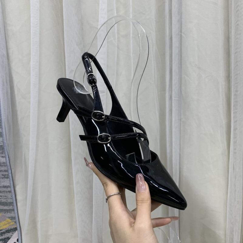 Designer Pointed Toe Shallow Mouth New High-heeled Shoes Summer Elegant Buckle Decorated Stiletto Black Women's Shoes