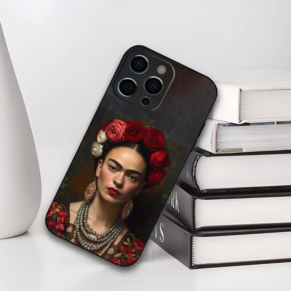 Θήκη Τηλεφώνου Art Frida Kahlo Για iPhone 17,16,15,14,13,12,11 Plus,Pro Max,XS,Μαύρο Κάλυμμα από Μαλακή Σιλικόνη
