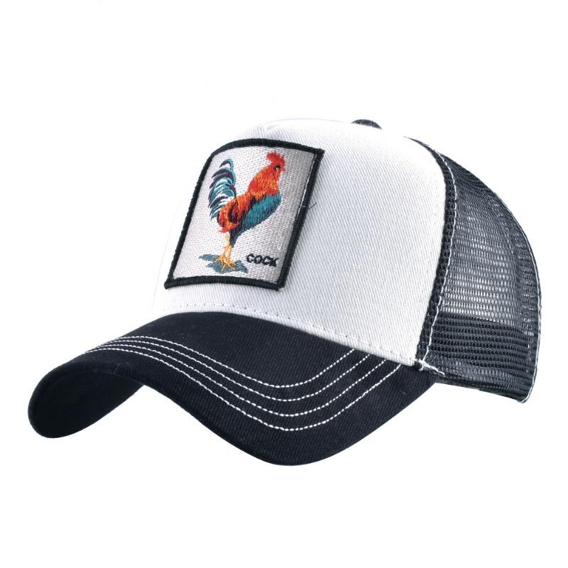 Vintage Pure Cotton Embroidered Animal Baseball Cap, Mesh Cap, Duckbill Cap, Truck Driver Hat, Chicken