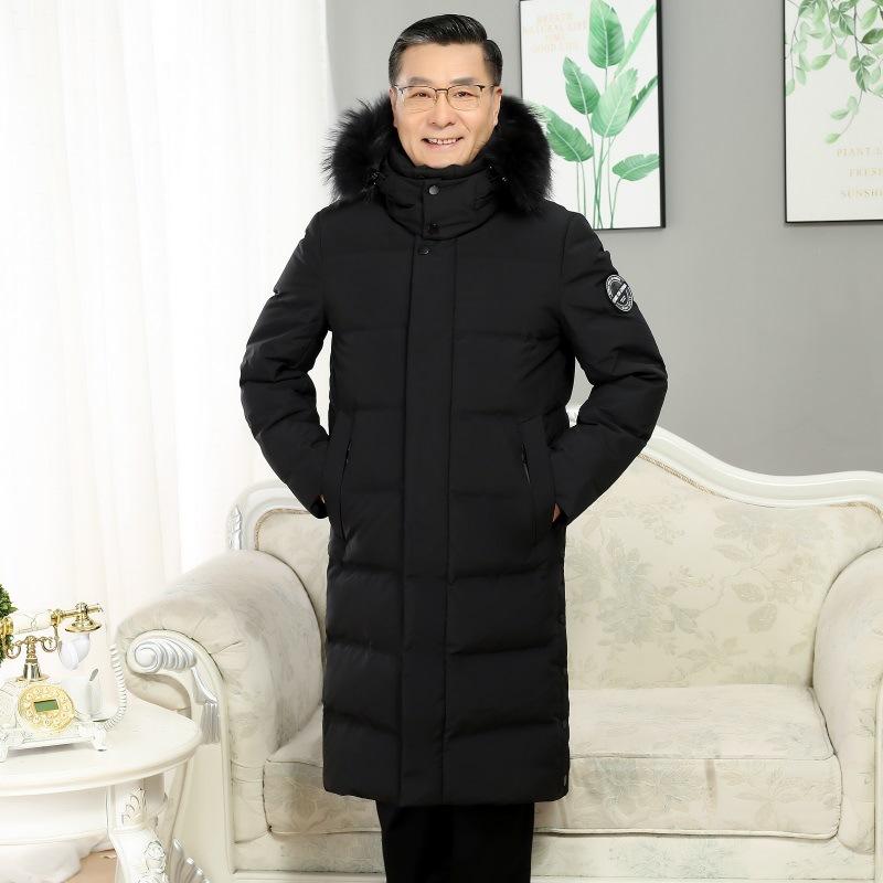 Dad winter clothing middle-aged and elderly down jackets men's fashion long thickened cold-proof big fur collar pie to overcome white duck down jacket