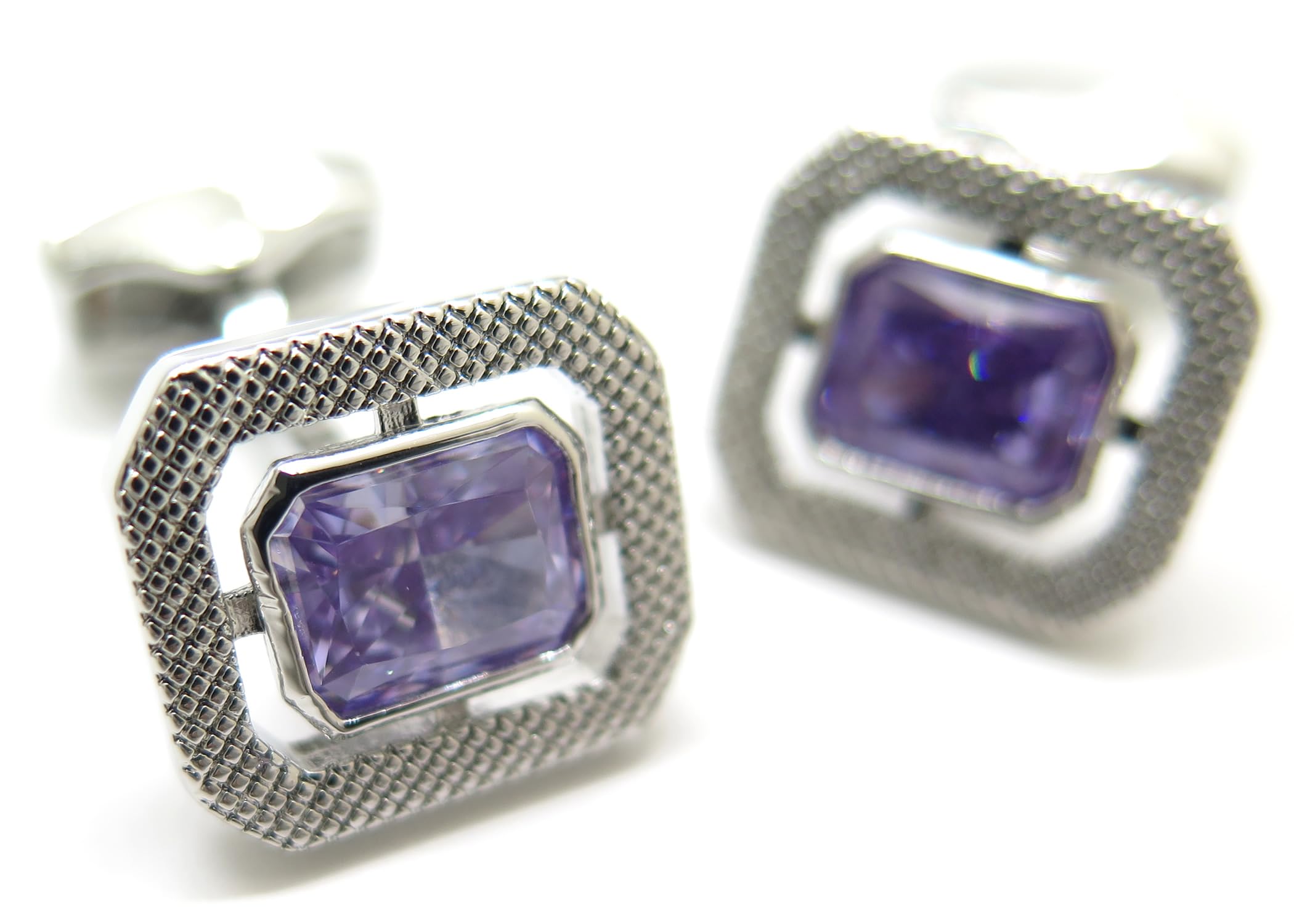 

TATEOSSIAN Halo Rectangle Cuffs Cufflinks (Rhodium & Lavender)