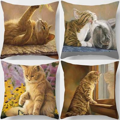 Home Decor Cute Cats: Playful & Adorable Pillow Covers Pattern Cushion Cover Suitable For Sofa Bedroom Car Pillow Cover