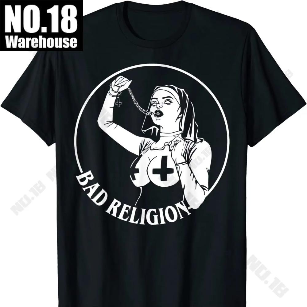 Classics Bad Nun Religion T Shirt Men Print Aesthetic Tee O-Neck Short Sleeves Summer Casual Homme T Shirt O-Neck Streetwear