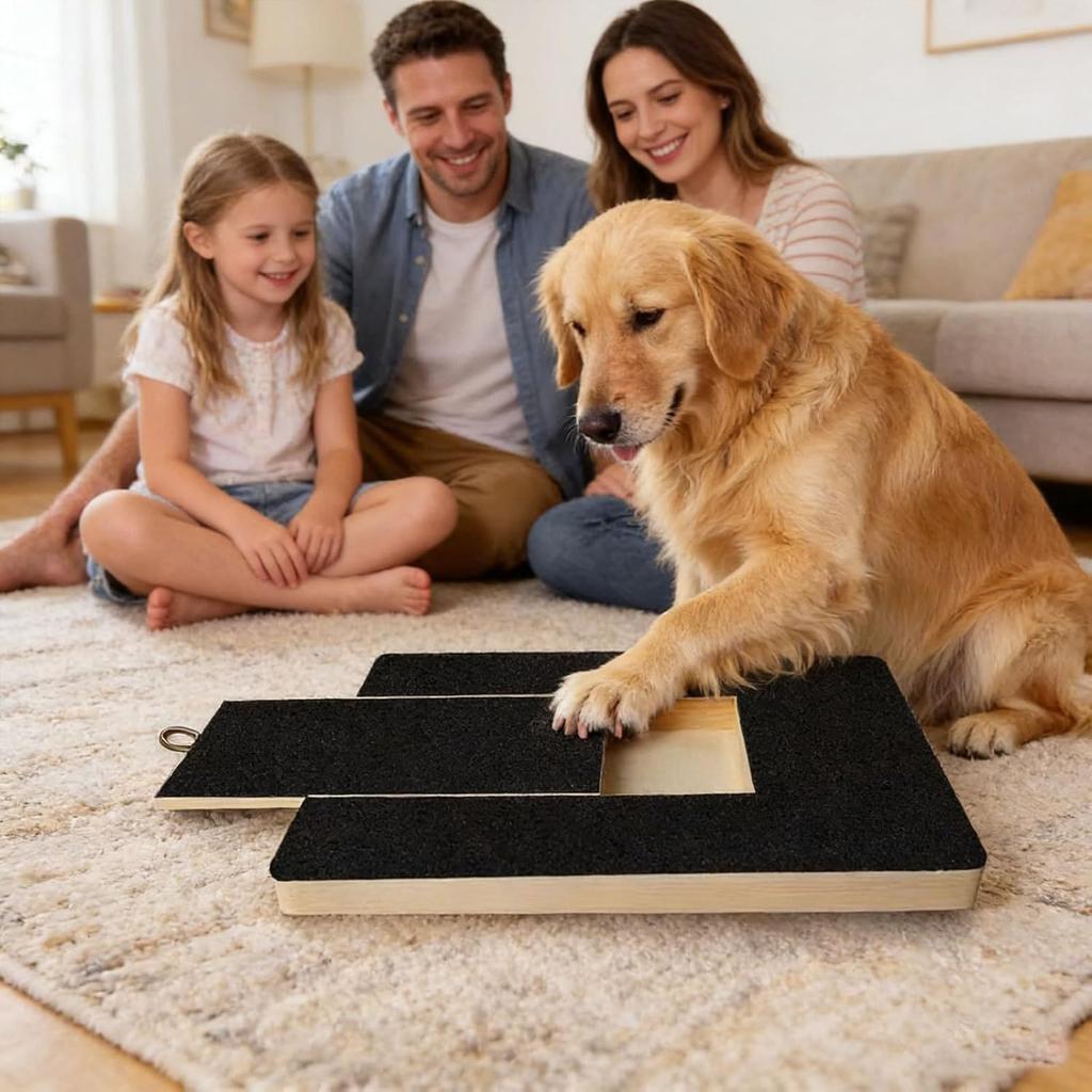 Wood Dog Scratch Board with Pull-Out Snack Box for Puppy Nail Grinding and Interactive Play