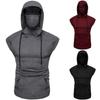 Stylish Men's Hooded Pullover T Shirt Tank Top With Protective Mask For Active Wear
