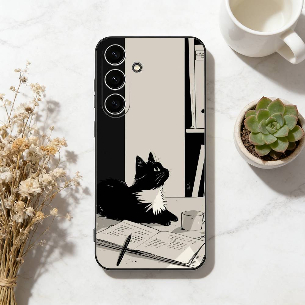 Cute Cat Art Prints Phone Case For Samsung Galaxy A73,A72,A71,A70,A53,A52,A51,Others Soft Black Cover