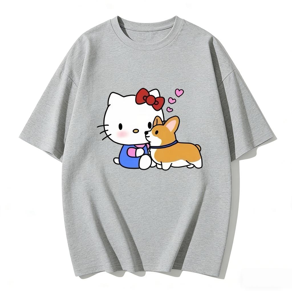 2026 Hello Kitty Cartoon Printed Short Sleeve Summer Cotton Tshirt Womens Family Matching Outfits Tops Tee Highquality Tops