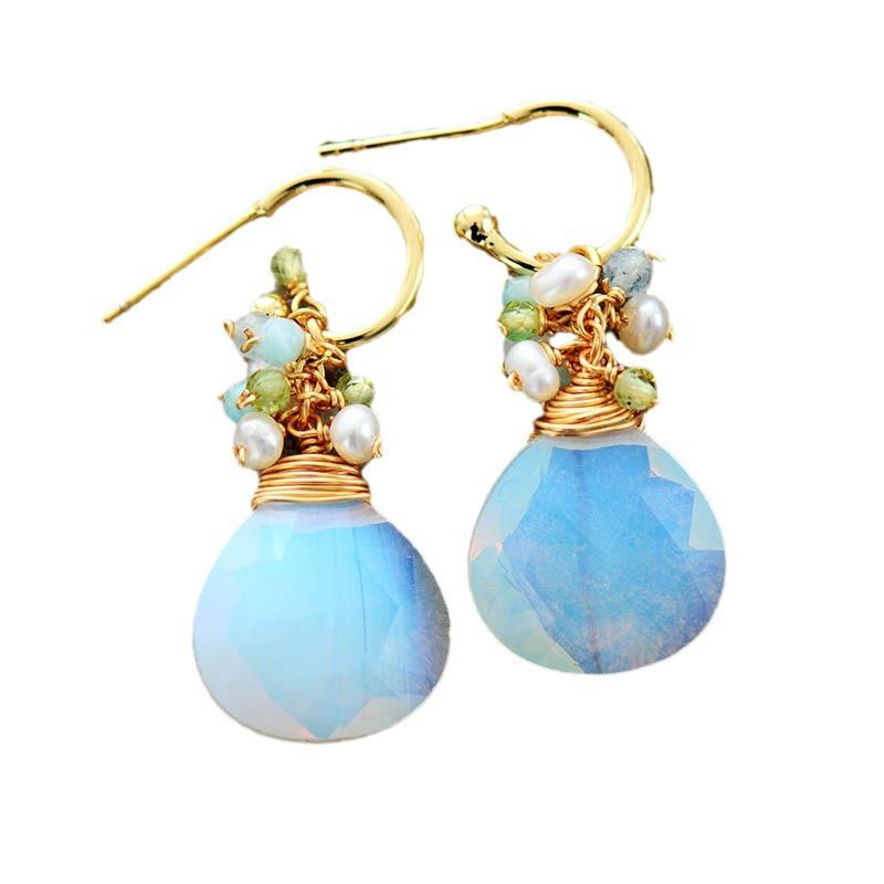 Light Luxury Handmade Opal Water Drop Earrings, Earrings, Natural Stone, Popular Designer Jewelry In Europe and America