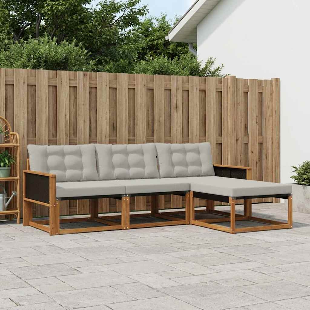 Outdoor Sofa Set with Cushions 4 Pcs Natural and Light Grey