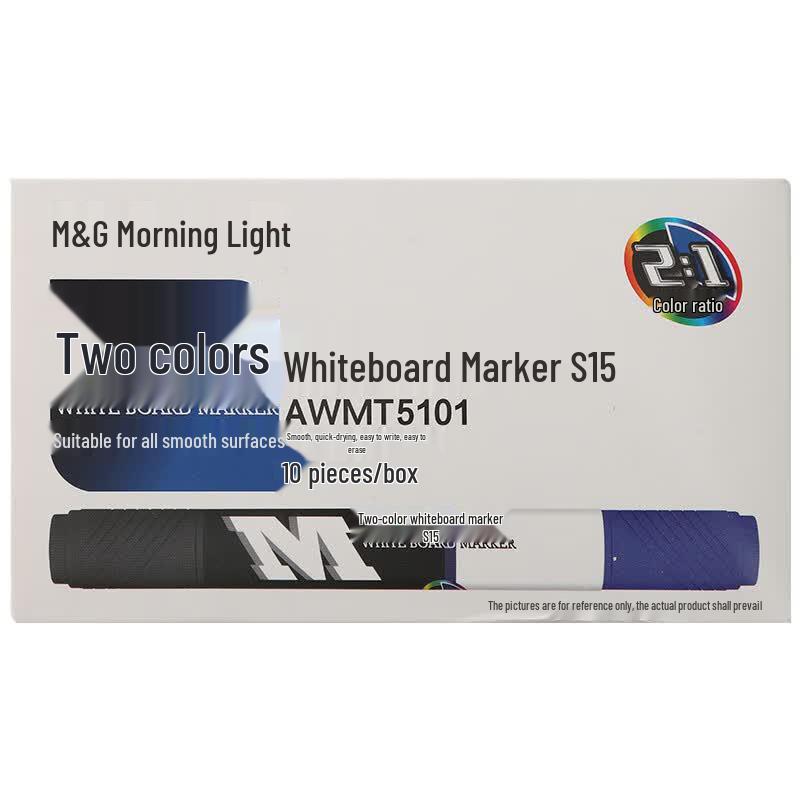 M&G Black+Blue Dual-Color Whiteboard Marker Set