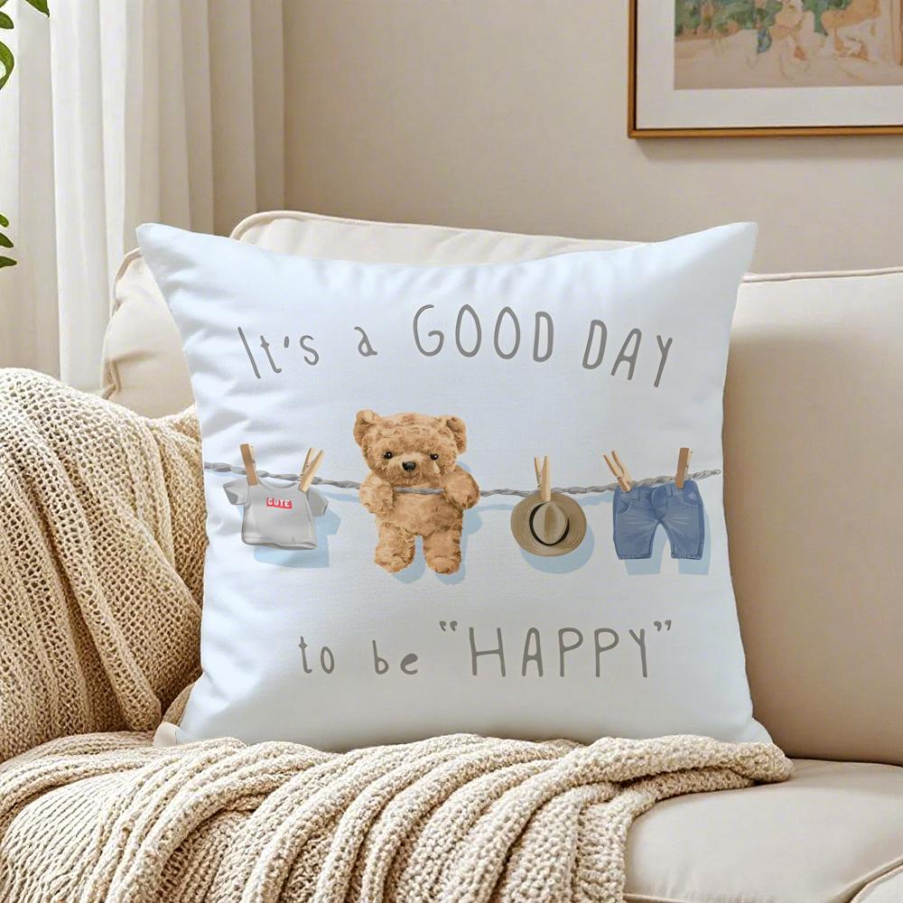 Family Friendship Companionship Teddy Bear Cushion Cover Pillowcase Antidustmite living Room Sofa Decor Cushion Room