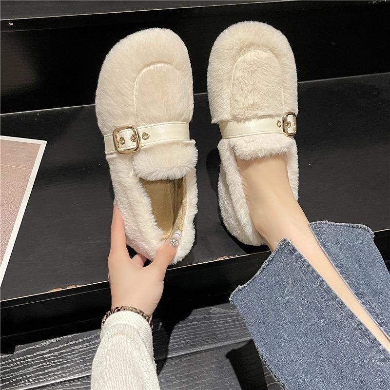 Autumn and winter new Doudou shoes women's outer wear velvet warm casual flat lazy fluffy shoes one pedal