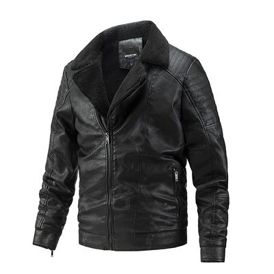 Men's Fashion Fur Lapel Collar Long Sleeve Padded Leather Jacket Plus Velvet Thicken Coat Sheepskin Cashmere Motorcycle Jacket Winter Jacket
