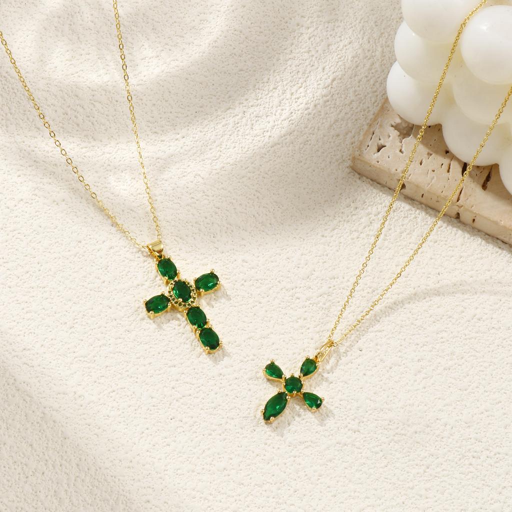 1 Piece Gold Plated Cross Charm Necklace Brass Chain Cubic Zirconia Pendant Necklace For Women Fashion Jewelry 46cm + 6cm