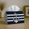 2D Flat 1pc Modern Nautical Symbolic Decorative Tissue Box, Anchor Illustration Stripes - for Home, for Party, Car, Kitchen & Bathroom - Tissue Holder