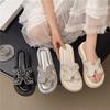 Beautiful rhinestone thick-bottomed cool slippers women's summer wear 2025 new fairy style with skirt beach one-word slippers
