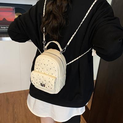 Backpack Women's New Trendy Fashion Diamond Chain Bag Versatile Travel Small Backpack