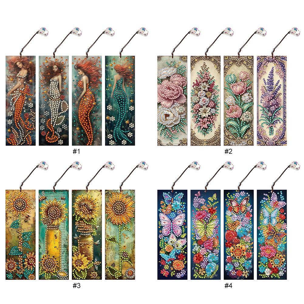 4 szt. Kwiaty DIY Diamentowy Zakładka Projekty Artystyczne Diamentowe Malowanie Artystyczne Zakładki do DIY Tworzenia Początkujący Dorosłe Materiały do Rękodzieła Artystycznego