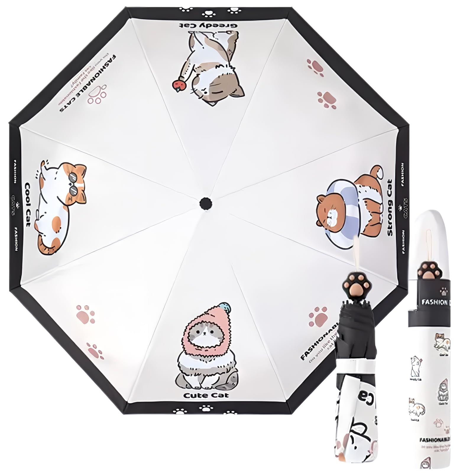 

Складной зонт YasYouRi с милой кошачьей лапкой, легко открывающийся и подходящий для женщин, для защиты от солнца и легкого тепла, с принтом для защиты от УФ-лучей, закрывающийся, от дождя, чёрный