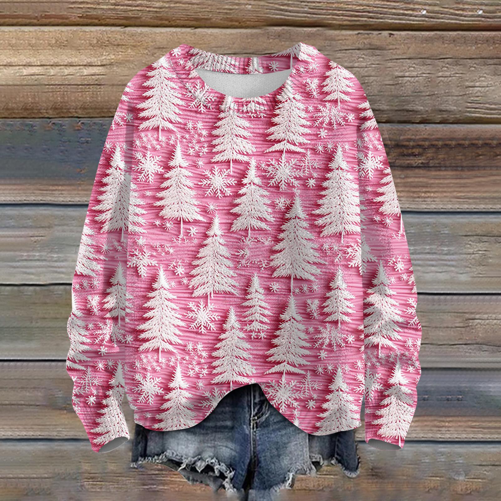 

Женский модный повседневный трикотажный свитер с длинным рукавом и рождественским принтом, круглый вырез S