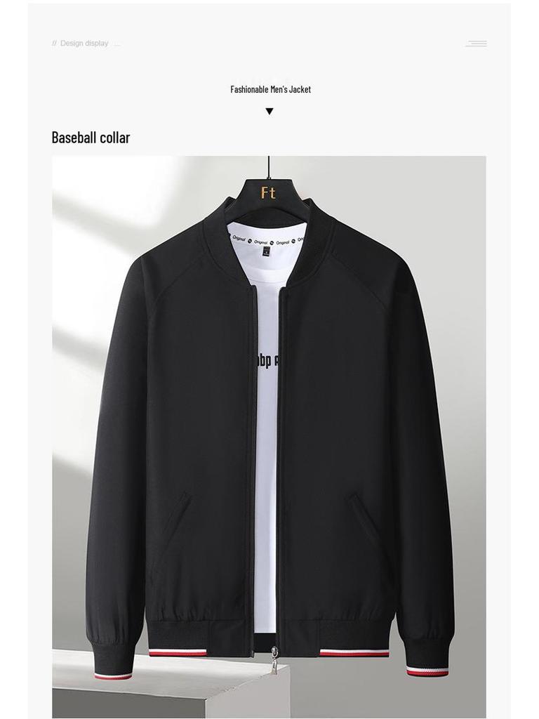 Men's Plus Size Raglan Sleeve Baseball Jacket - Stand Collar, Velvet Lined for Spring, Autumn, and Winter. Casual Business Style Outerwear.