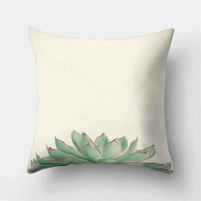 Green Cactus Leaf Plant Pink Flower Potted Plant Cushion Pillow Cover Sofa Bedroom Decorative Pillow Cover