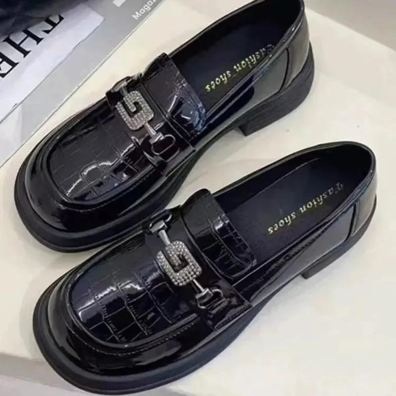 Fashion Block Heel Loafers Low Elegant Black Chunky Heels Ladies Pumps Round Toe Moccasins Women's Shoes Beau Today 2025 Trend 39 Shoe