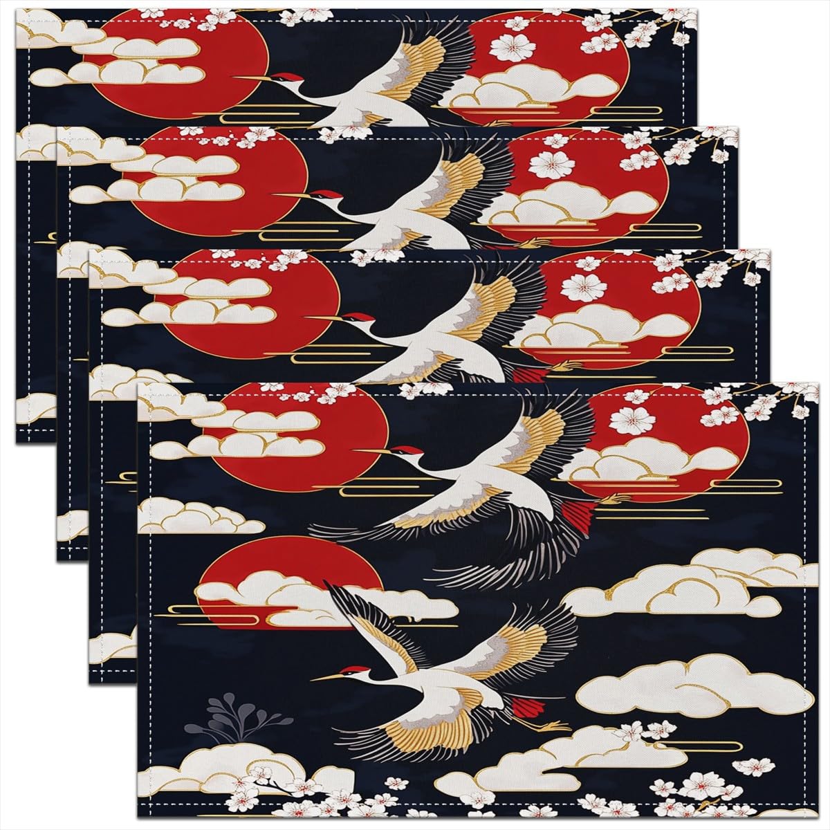

Chinese Mountain Placemats Set of 4 18 x12 Kids Landscape Painting Red Plum Table Place Mats 4pcs-12x18
