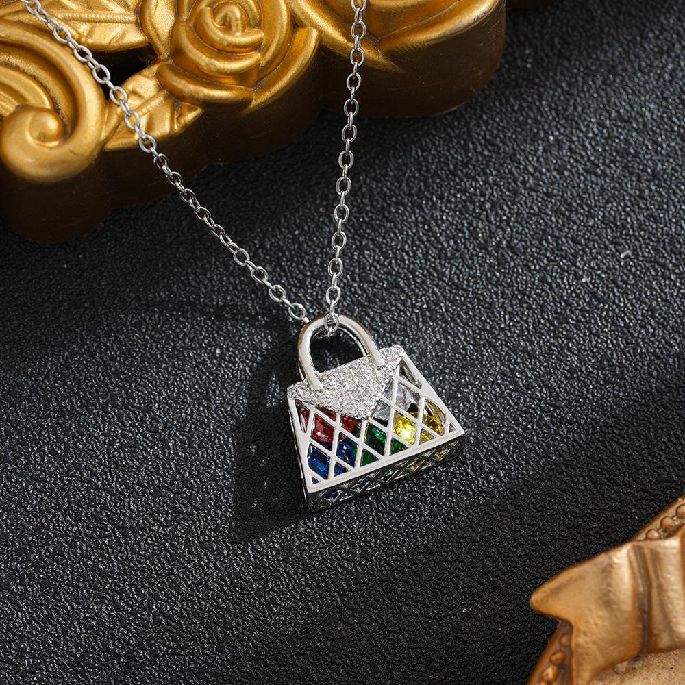 Colorful Gold-Plated Titanium Steel Necklace with 3D Seven-Color Stones - Trendy & Luxurious Women's Jewelry