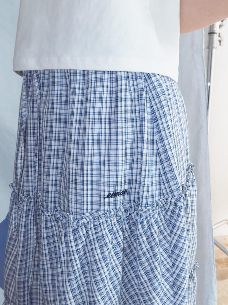 Etmont Check Frill Tiered Skirt, Navy