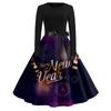 Women's Casual Fashion Round Neck Long Sleeve New Year Printed Retro Dress